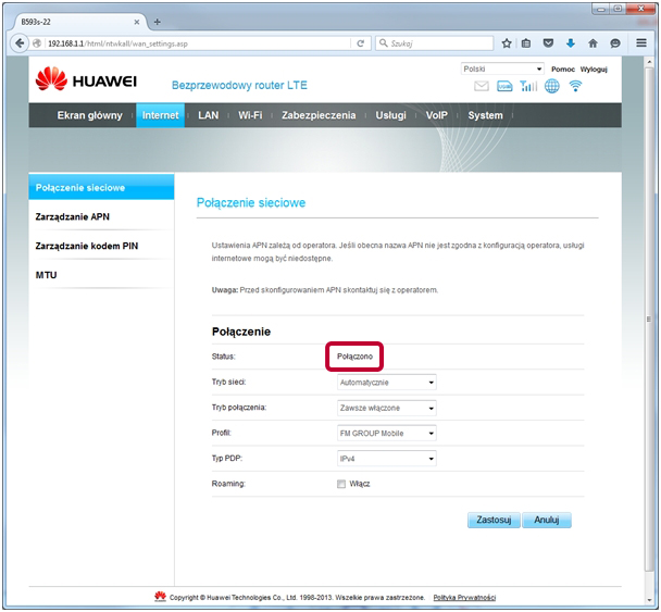 Konfiguracja routera FM MOBILE